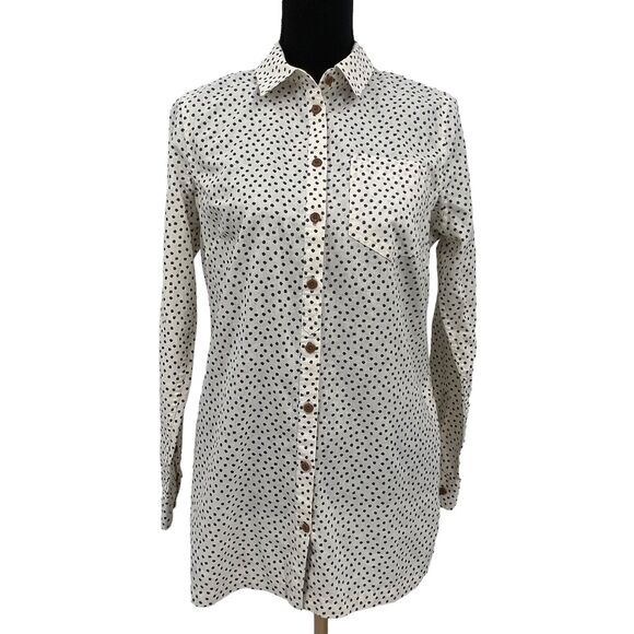 Duluth Trading Hemp Organic Cotton Button Front‎ Tunic-Wm’s Sz XSmall Grey/White - Picture 1 of 8